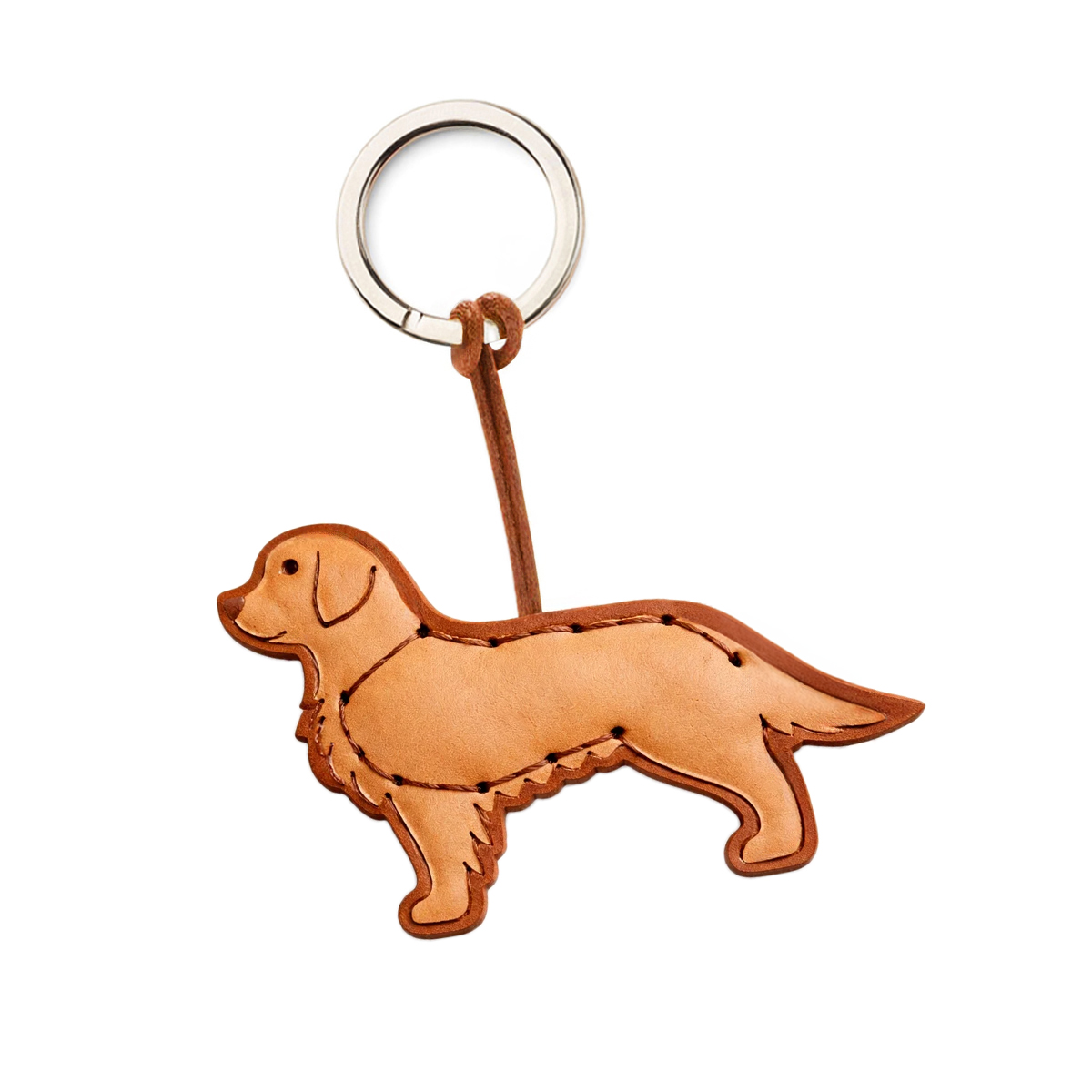 Ādas atslēgu piekariņš ar unikālu Golden Retriever stilu, ideāli piemērots gan lietošanai, gan kolekcionēšanai