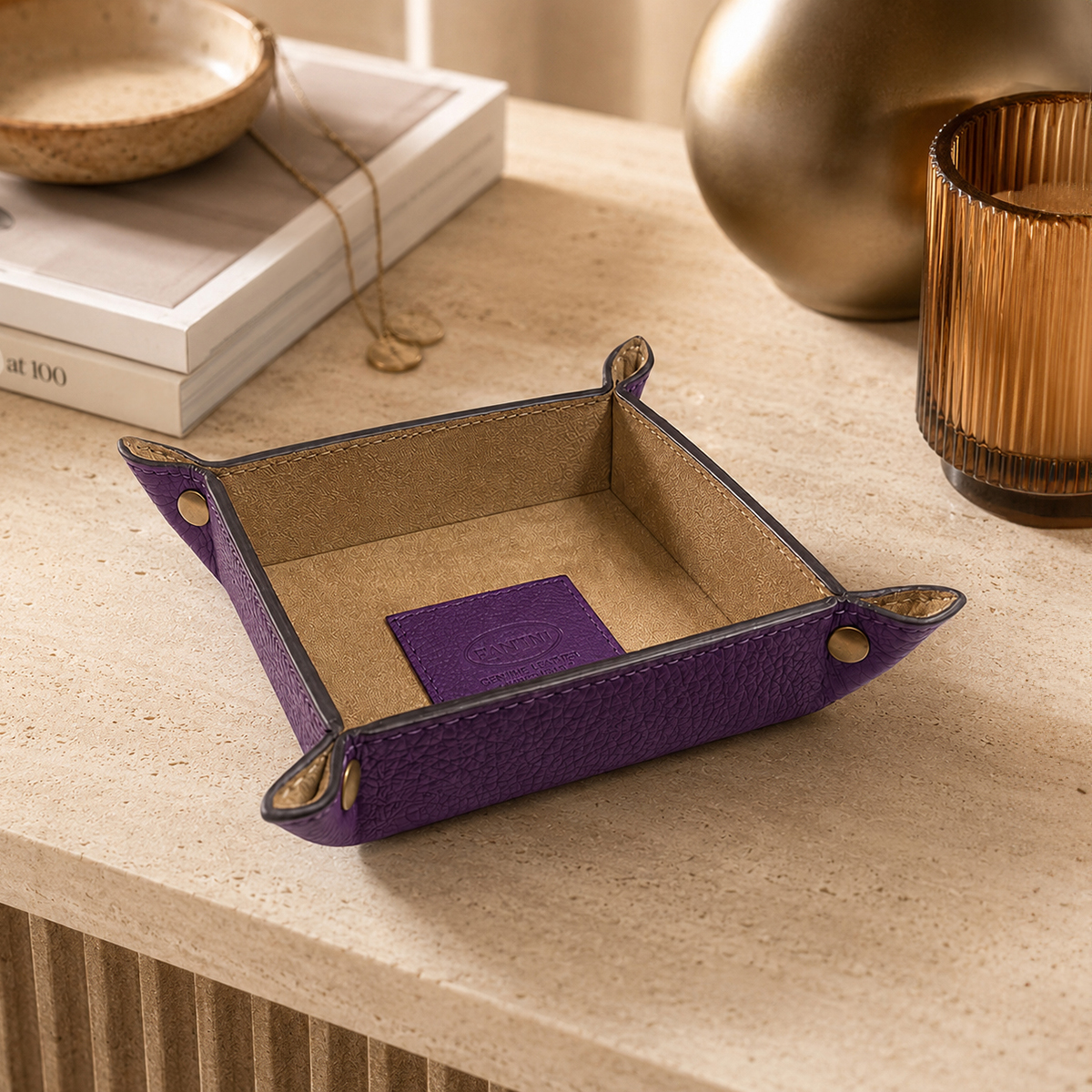Fantini dabiskais ādas galds uzliktājs violetā krāsā birojām